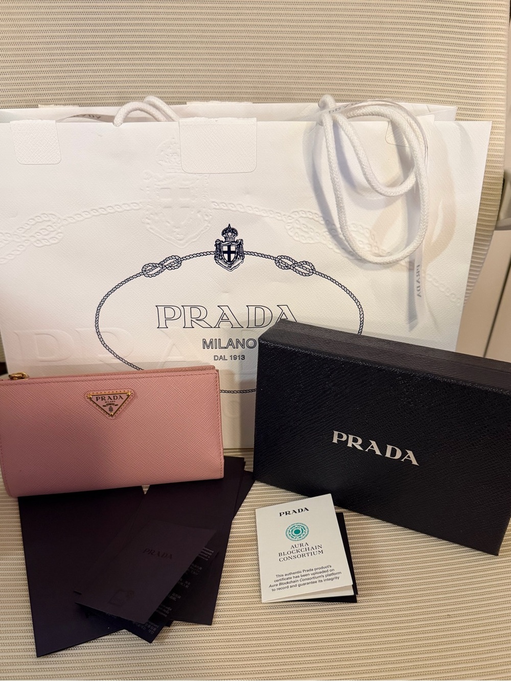AUTHENTIC Prada Pink Large Saffiano leather Wallet FULLSET